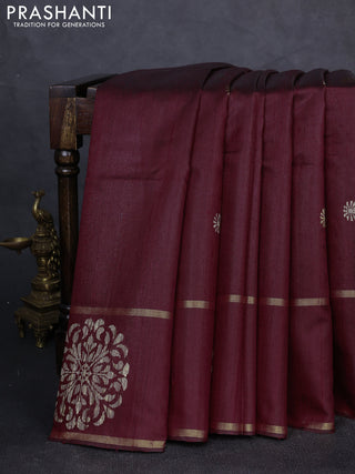Pure dupion silk saree deep maroon with thread & zari woven buttas and woven butta border