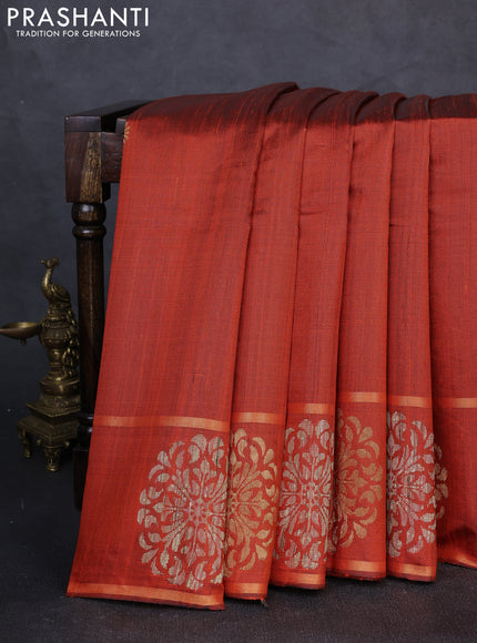 Pure dupion silk saree orange with thread & zari woven buttas and woven butta border