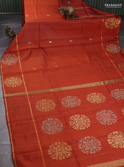 Pure dupion silk saree orange with thread & zari woven buttas and woven butta border