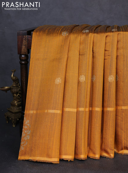 Pure dupion silk saree mustard yellow with thread & zari woven buttas and woven butta border