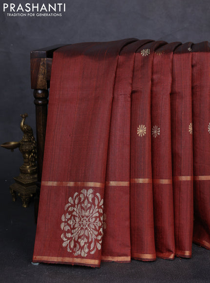 Pure dupion silk saree brown with thread & zari woven buttas and woven butta border