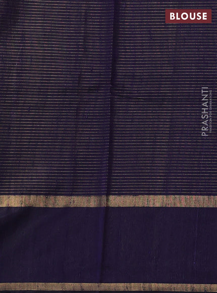 Pure dupion silk saree navy blue with allover zari stripe pattern and rettapet zari woven butta border
