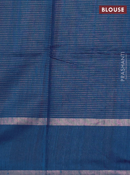 Pure dupion silk saree cs blue with allover zari stripe pattern and rettapet zari woven butta border