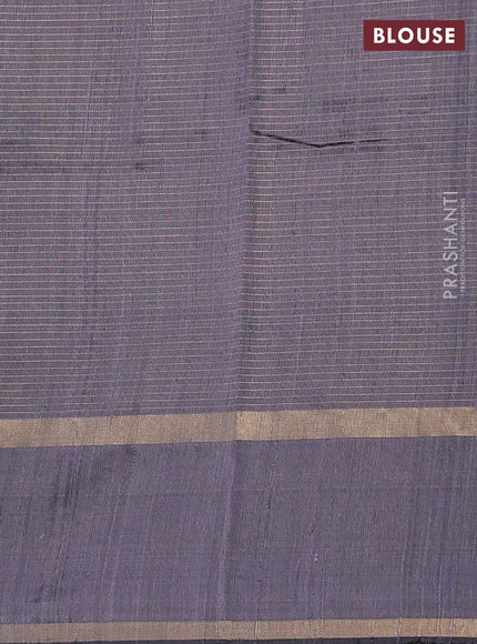 Pure dupion silk saree grey with allover zari stripe pattern and rettapet zari woven butta border