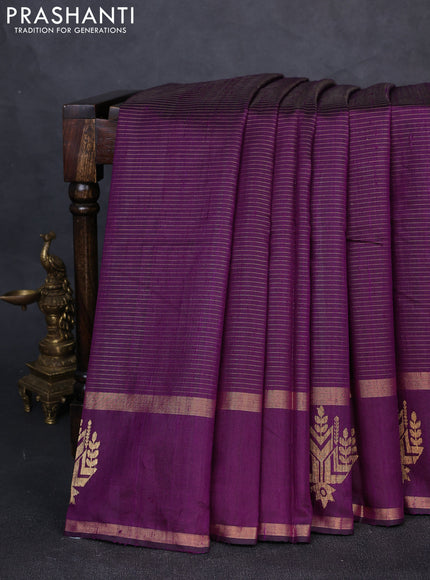 Pure dupion silk saree purple with allover zari stripe pattern and rettapet zari woven butta border