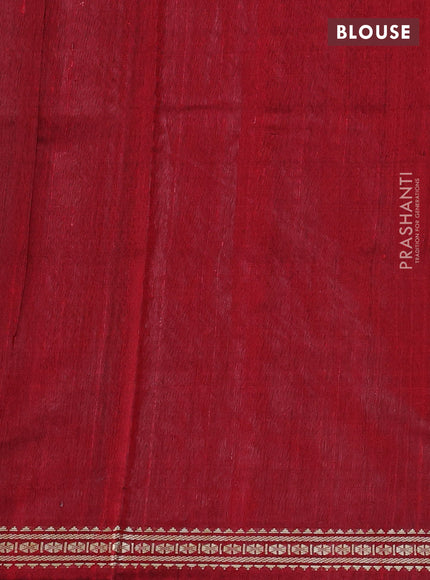 Pure dupion silk saree cs blue and maroon with plain body and temple design vidarbha border