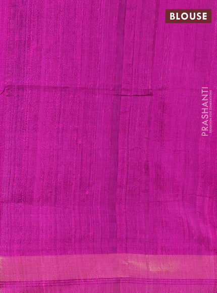 Pure dupion silk saree green and pink with plain body and temple design zari woven border
