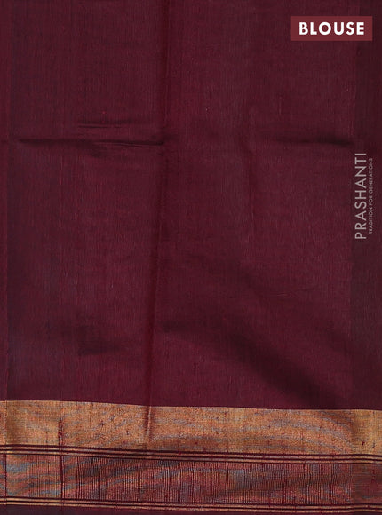 Pure dupion silk saree grey and deep maroon with plain body and temple design zari woven border