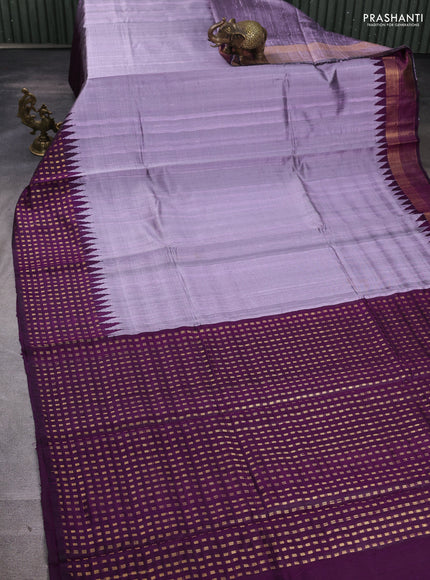 Pure dupion silk saree mild lavender and deep purple with plain body and temple design zari woven border