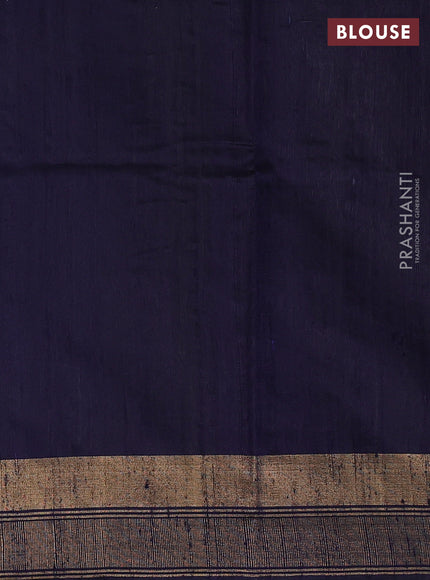 Pure dupion silk saree cs blue and black with plain body and temple design zari woven border