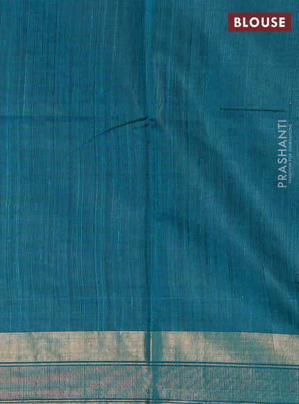 Pure dupion silk saree mustard yellow and teal green with plain body and temple design zari woven border