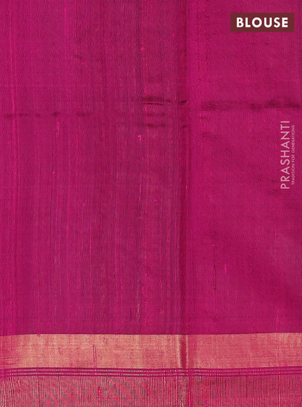 Pure dupion silk saree teal green and pink with plain body and temple design zari woven border