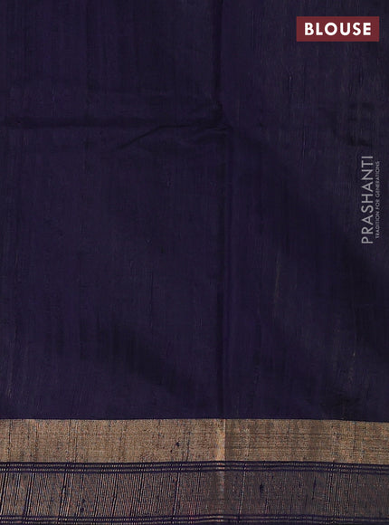Pure dupion silk saree maroon and navy blue with plain body and temple design zari woven border