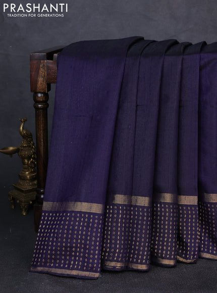 Pure dupion silk saree navy blue with plain body and zari woven butta border