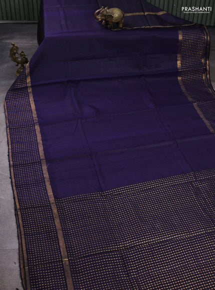 Pure dupion silk saree navy blue with plain body and zari woven butta border