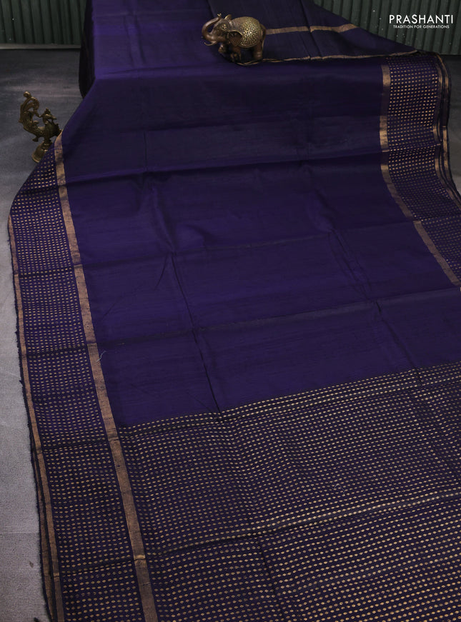 Pure dupion silk saree navy blue with plain body and zari woven butta border