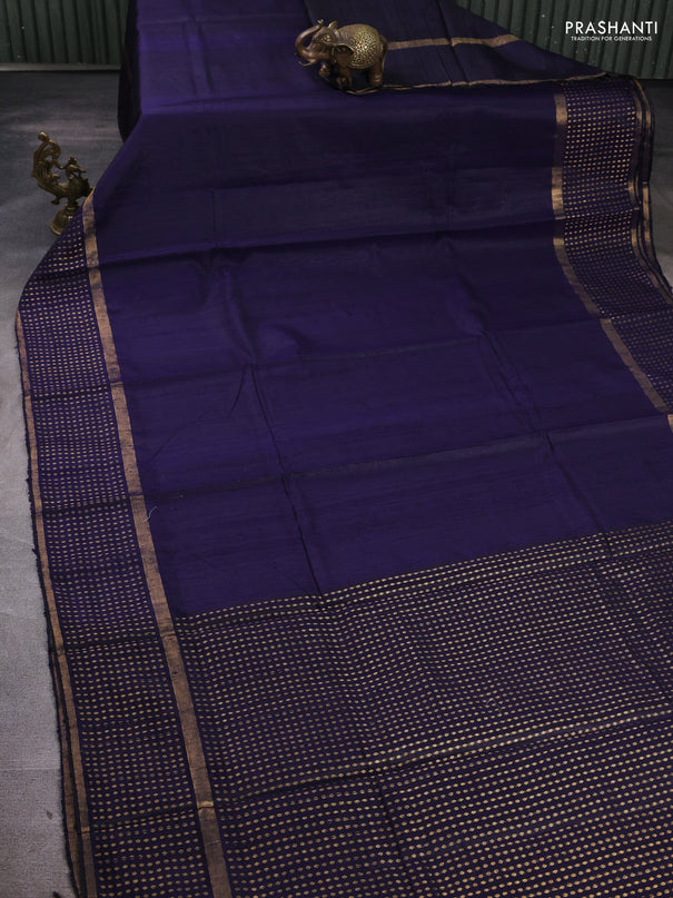 Pure dupion silk saree navy blue with plain body and zari woven butta border