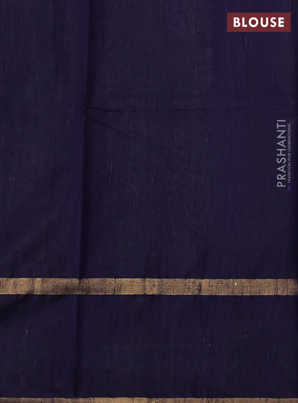 Pure dupion silk saree navy blue with plain body and zari woven butta border