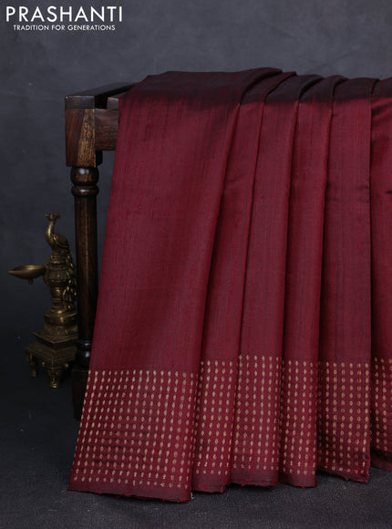 Pure dupion silk saree deep maroon with plain body and zari woven butta border