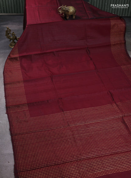 Pure dupion silk saree deep maroon with plain body and zari woven butta border