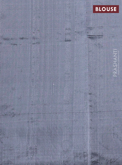 Pure dupion silk saree grey with plain body and zari woven butta border