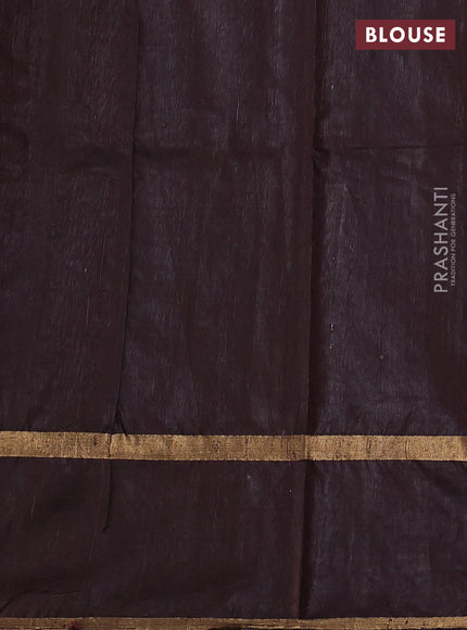 Pure dupion silk saree coffee brown with plain body and zari woven butta border