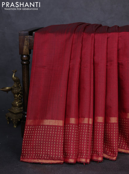 Pure dupion silk saree red with plain body and zari woven butta border