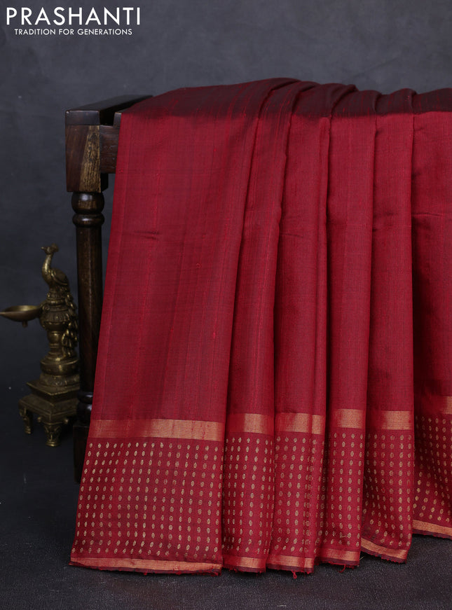 Pure dupion silk saree red with plain body and zari woven butta border