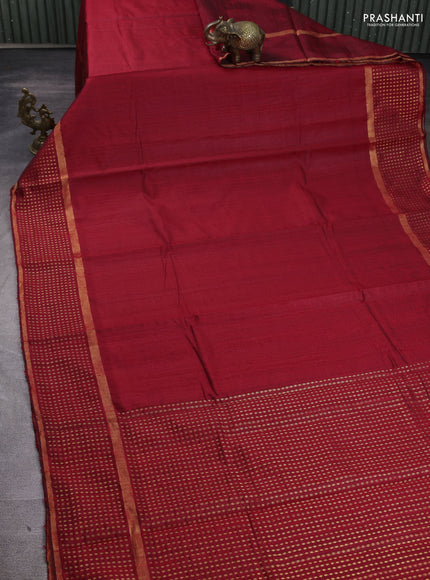 Pure dupion silk saree red with plain body and zari woven butta border