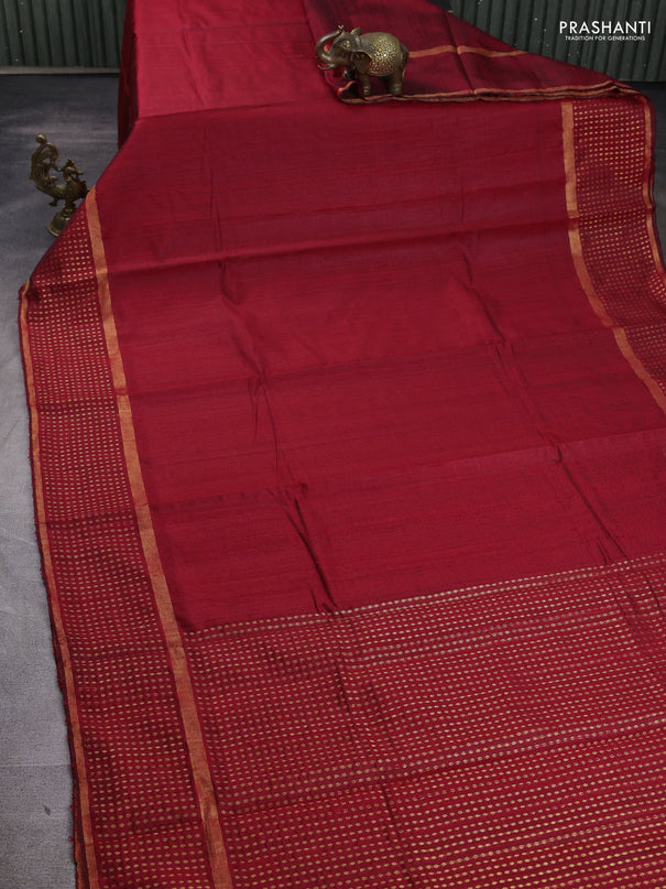 Pure dupion silk saree red with plain body and zari woven butta border