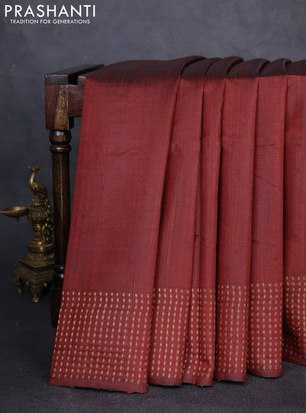 Pure dupion silk saree brown with plain body and zari woven butta border