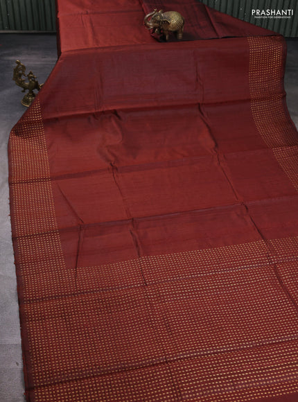 Pure dupion silk saree brown with plain body and zari woven butta border