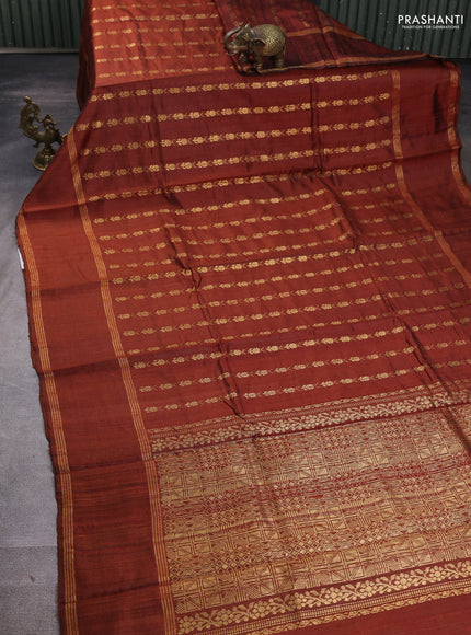 Pure dupion silk saree brown with allover zari woven floral butta weaves and rettapet zari woven border