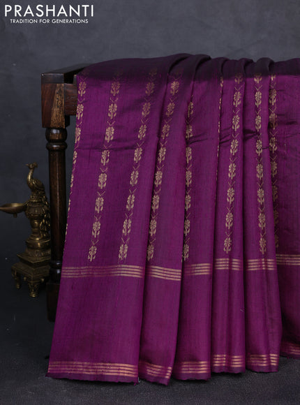 Pure dupion silk saree purple with allover zari woven floral butta weaves and rettapet zari woven border