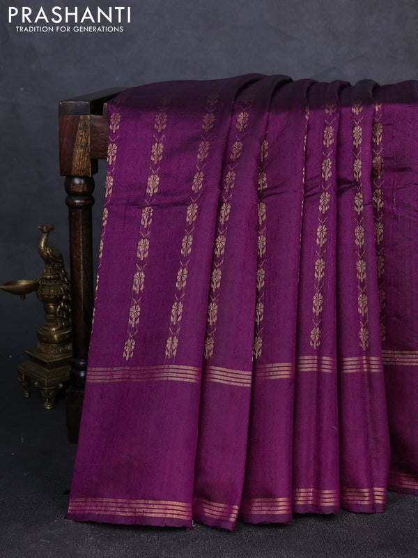 Pure dupion silk saree purple with allover zari woven floral butta weaves and rettapet zari woven border