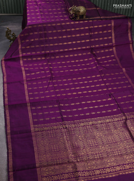 Pure dupion silk saree purple with allover zari woven floral butta weaves and rettapet zari woven border