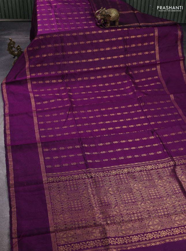 Pure dupion silk saree purple with allover zari woven floral butta weaves and rettapet zari woven border