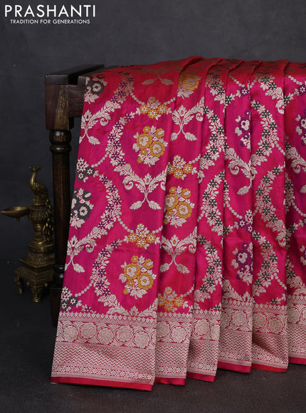 Banarasi uppada silk saree pink with allover thread & zari weaves and zari woven border