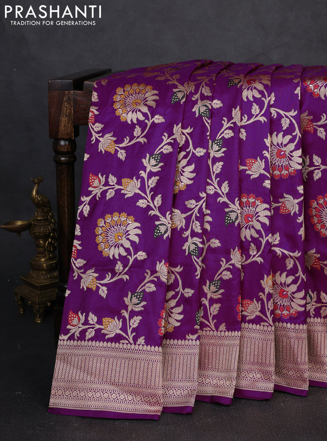 Banarasi uppada silk saree purple with allover thread & zari weaves and zari woven border