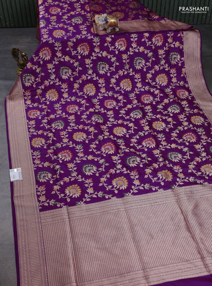 Banarasi uppada silk saree purple with allover thread & zari weaves and zari woven border