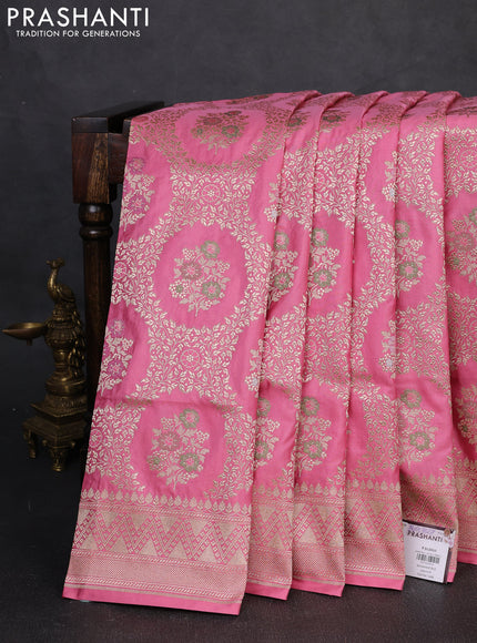 Banarasi uppada silk saree peach pink with allover thread & zari weaves and zari woven border