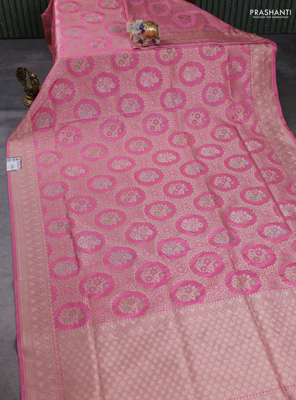 Banarasi uppada silk saree peach pink with allover thread & zari weaves and zari woven border