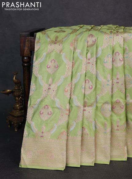 Banarasi uppada silk saree light green with allover thread & zari weaves and zari woven border