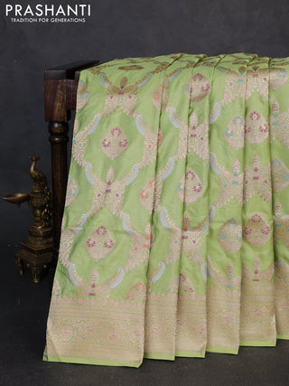 Banarasi uppada silk saree light green with allover thread & zari weaves and zari woven border