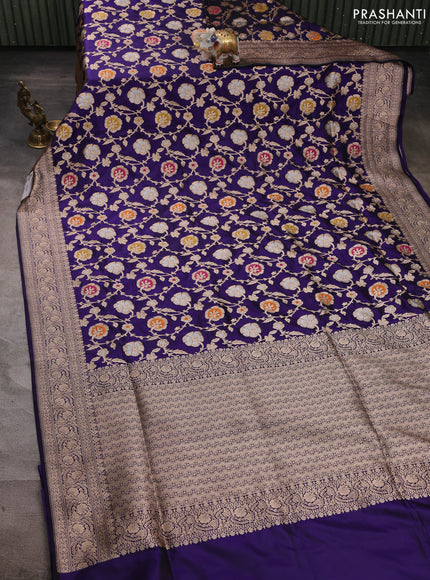 Banarasi uppada silk saree deep violet with allover thread & zari weaves and zari woven border