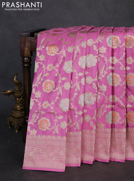 Banarasi uppada silk saree light pink with allover thread & zari weaves and zari woven border