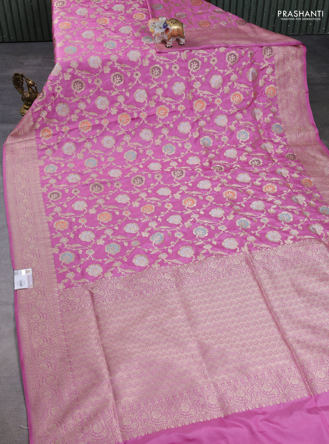 Banarasi uppada silk saree light pink with allover thread & zari weaves and zari woven border