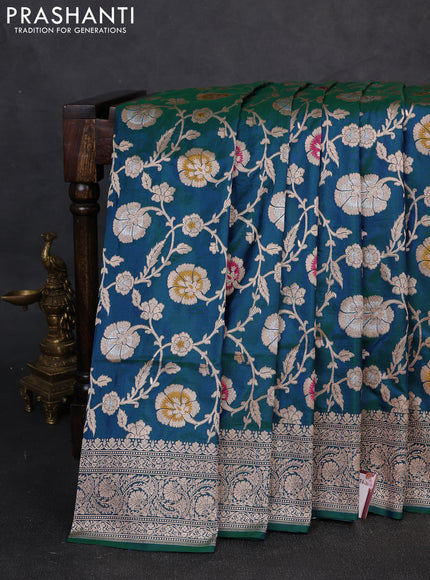 Banarasi uppada silk saree peacock green with allover thread & zari weaves and zari woven border