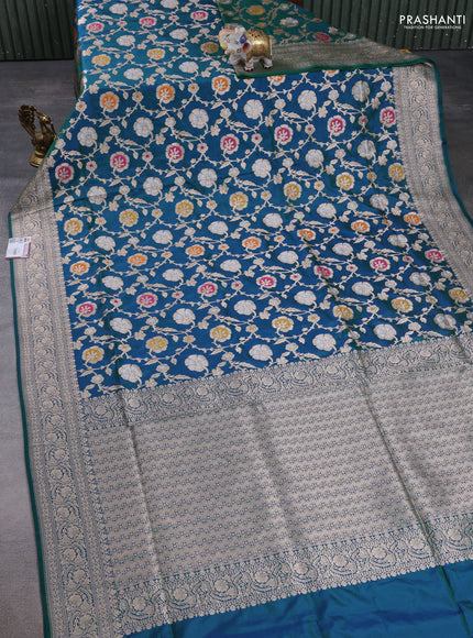 Banarasi uppada silk saree peacock green with allover thread & zari weaves and zari woven border