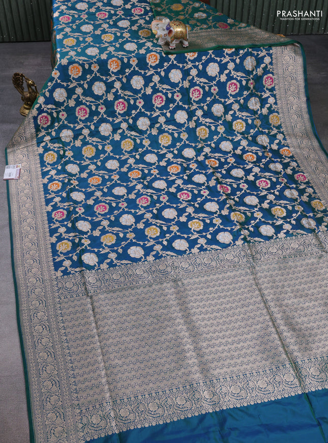 Banarasi uppada silk saree peacock green with allover thread & zari weaves and zari woven border